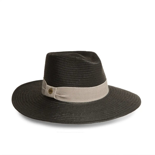 cappello fedora estivo a tesa larga da donna foto con vista dettaglio inclinata color nero primario nesti