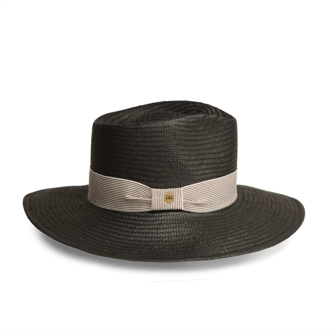 cappello fedora estivo a tesa larga da donna foto con vista laterale color nero primario nesti