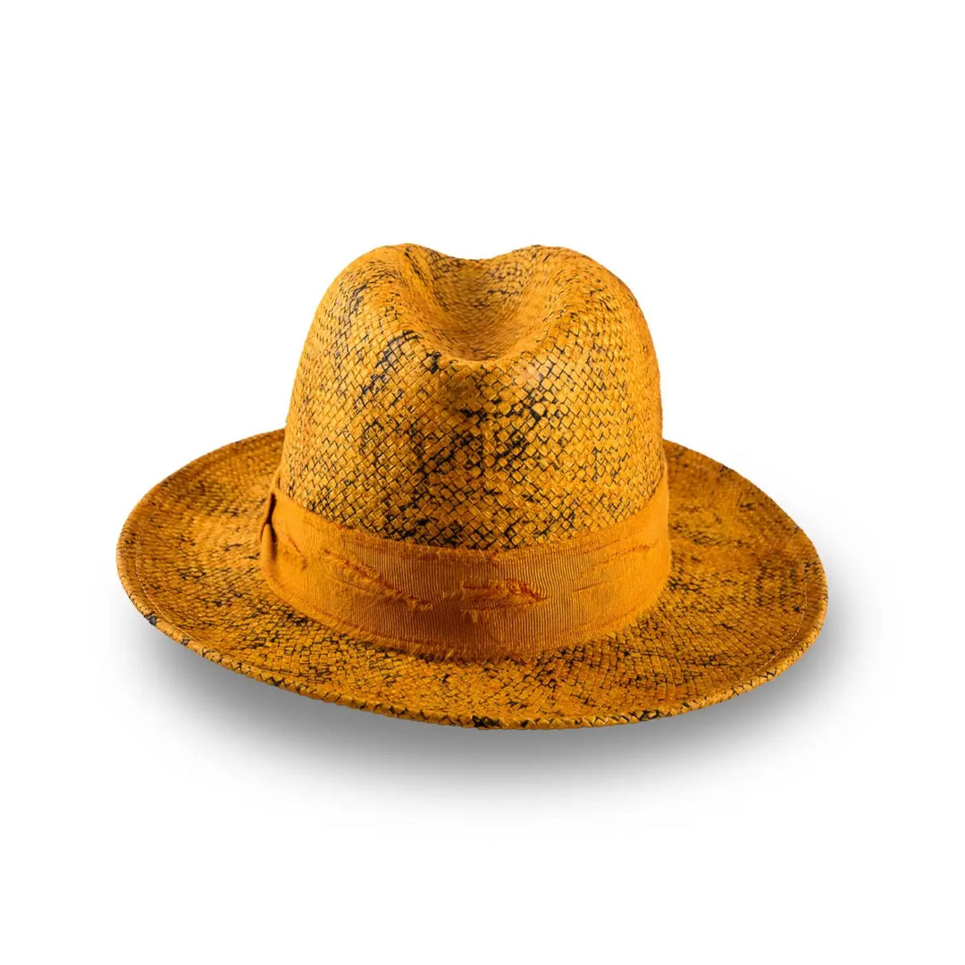 cappello trilby a tesa media stonewashed da uomo foto con vista posteriore color ocra primario nesti