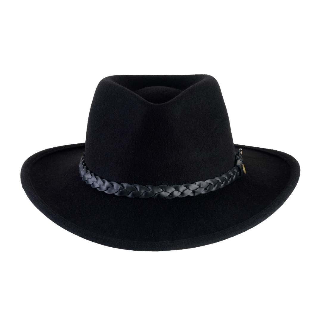 Cappello Fedora Australiano color Nero, in feltro antipioggia da uomo, foto con orientamento frontale - Primario Nesti