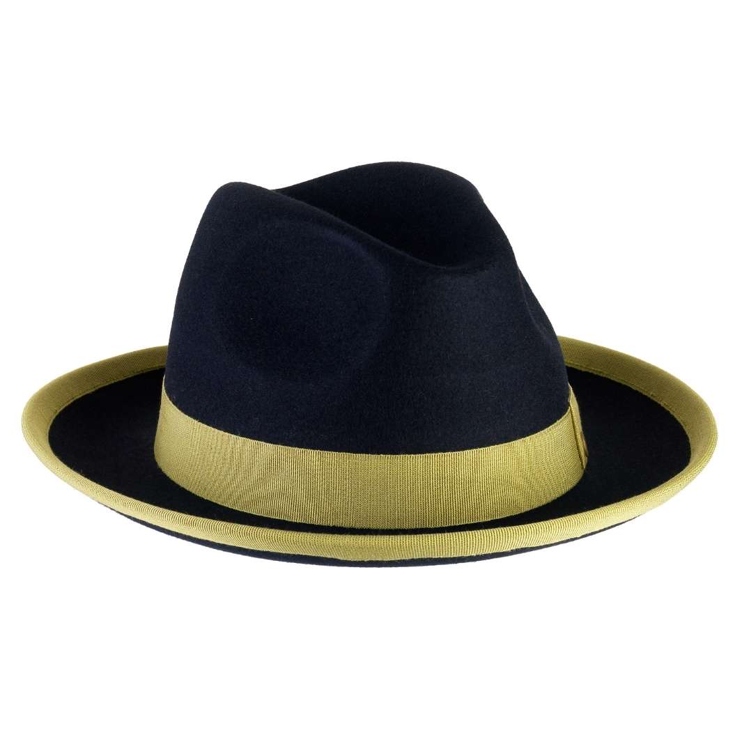 Cappello Trilby Lapin color Blu, in feltro di lapin, foto con orientamento laterale - Primario Nesti