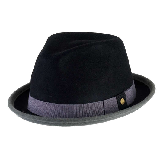 Cappello Trilby Michael color Grigio, in feltro di lana merinos da uomo bicolore, foto con vista inclinata - Primario Nesti