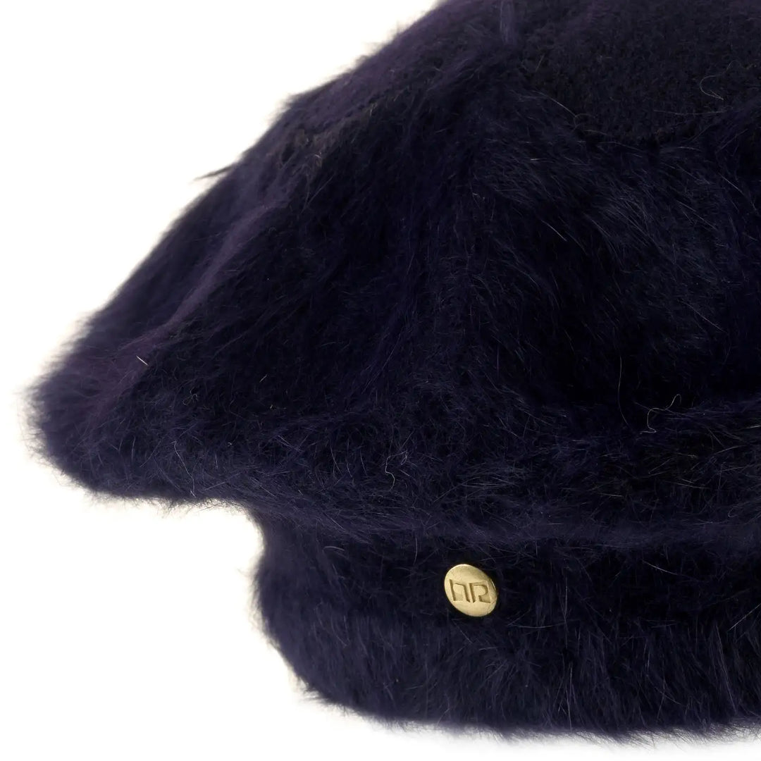 basco parigino in angora e lapin con ricamo floreale da donna color blu notturno foto con vista dettaglio ravvicinato