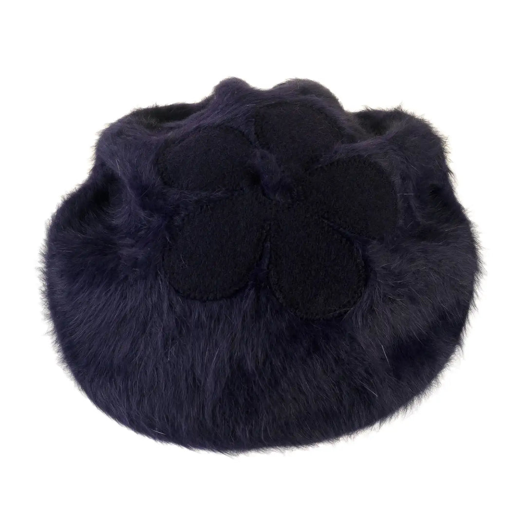 basco parigino in angora e lapin con ricamo floreale da donna color blu notturno foto con vista di profilo
