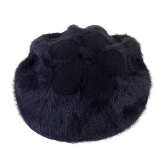 basco parigino in angora e lapin con ricamo floreale da donna color blu notturno foto con vista di profilo