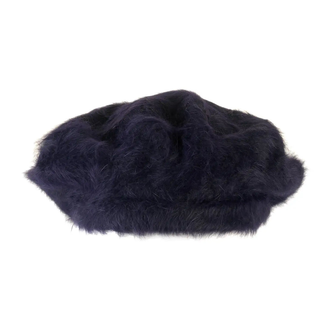 basco parigino in angora e lapin con ricamo floreale da donna color blu notturno foto con vista frontale