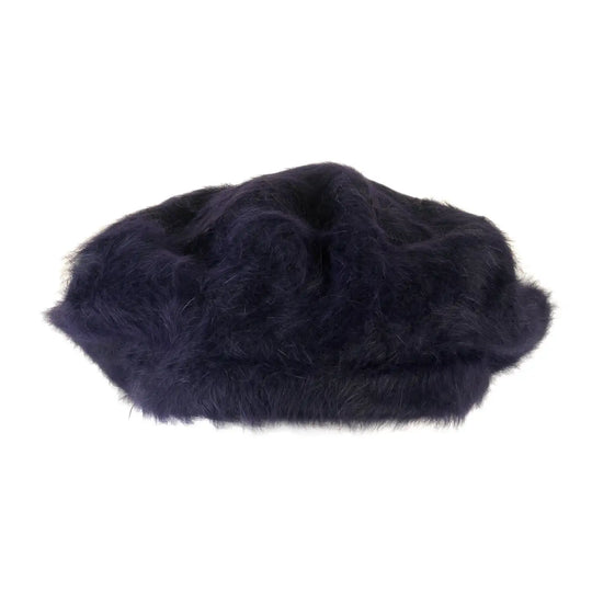 basco parigino in angora e lapin con ricamo floreale da donna color blu notturno foto con vista frontale