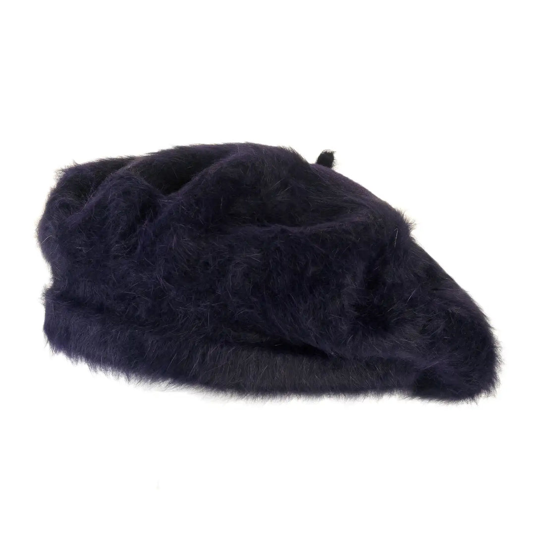 basco parigino in angora e lapin con ricamo floreale da donna color blu notturno foto con vista laterale a destra
