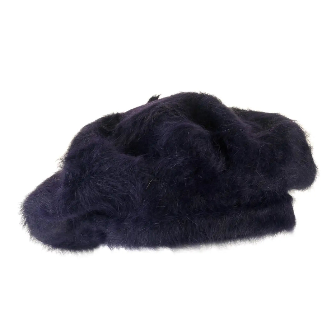 basco parigino in angora e lapin con ricamo floreale da donna color blu notturno foto con vista laterale a sinistra