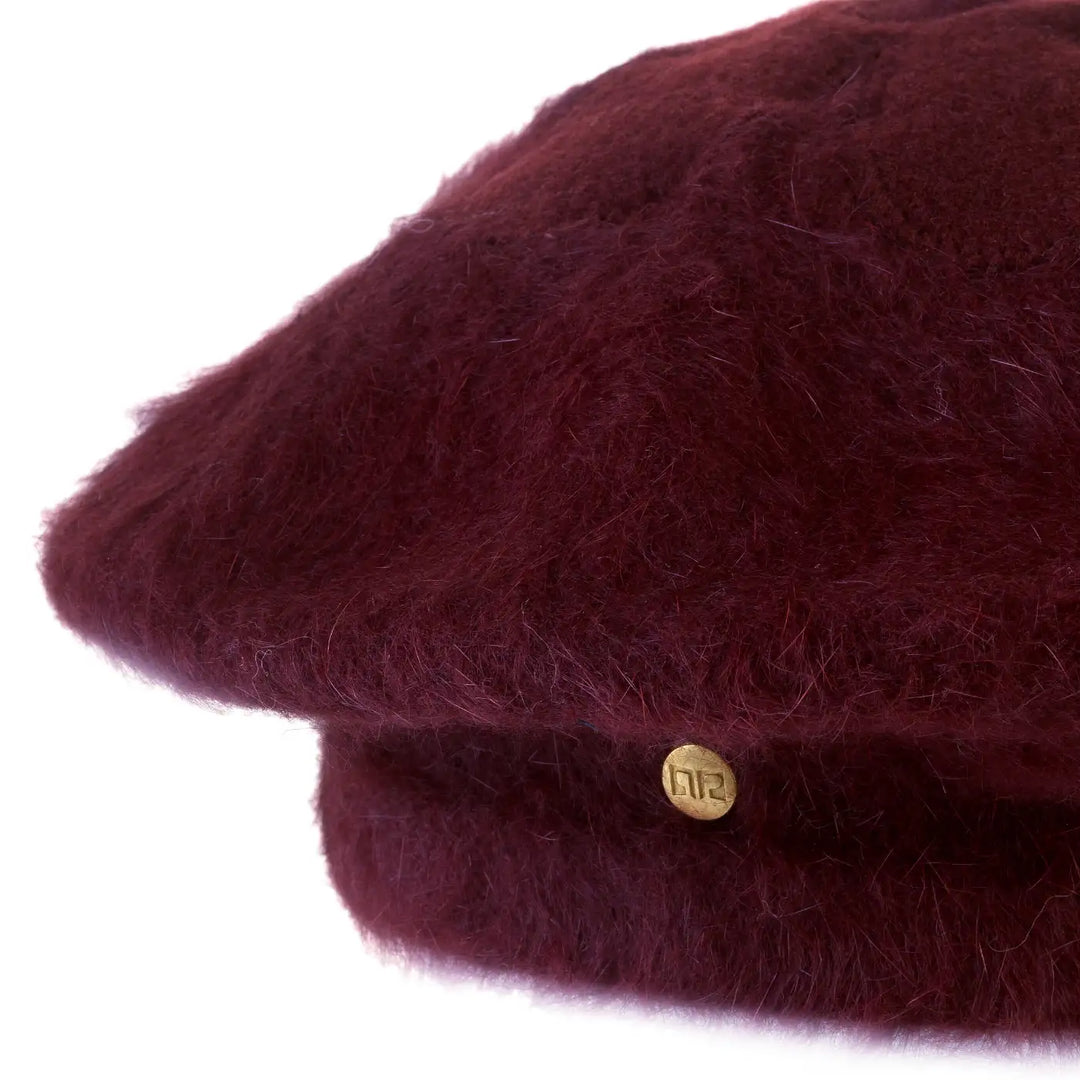 basco parigino in angora e lapin con ricamo floreale da donna color bordeaux rubino foto con vista dettaglio ravvicinato