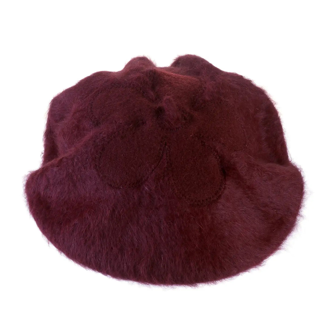 basco parigino in angora e lapin con ricamo floreale da donna color bordeaux rubino foto con vista di profilo