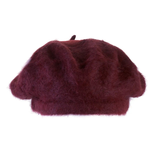 basco parigino in angora e lapin con ricamo floreale da donna color bordeaux rubino foto con vista frontale