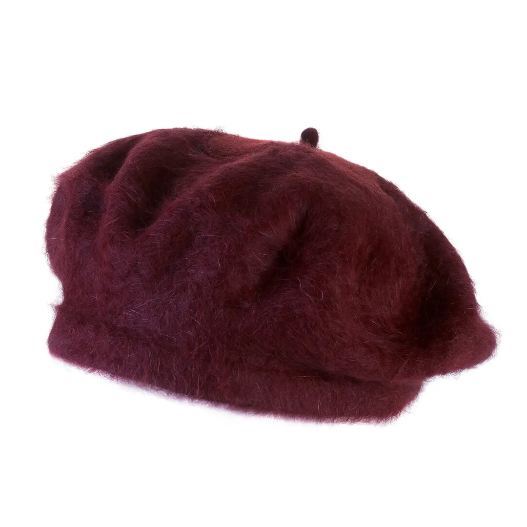 basco parigino in angora e lapin con ricamo floreale da donna color bordeaux rubino foto con vista laterale a destra