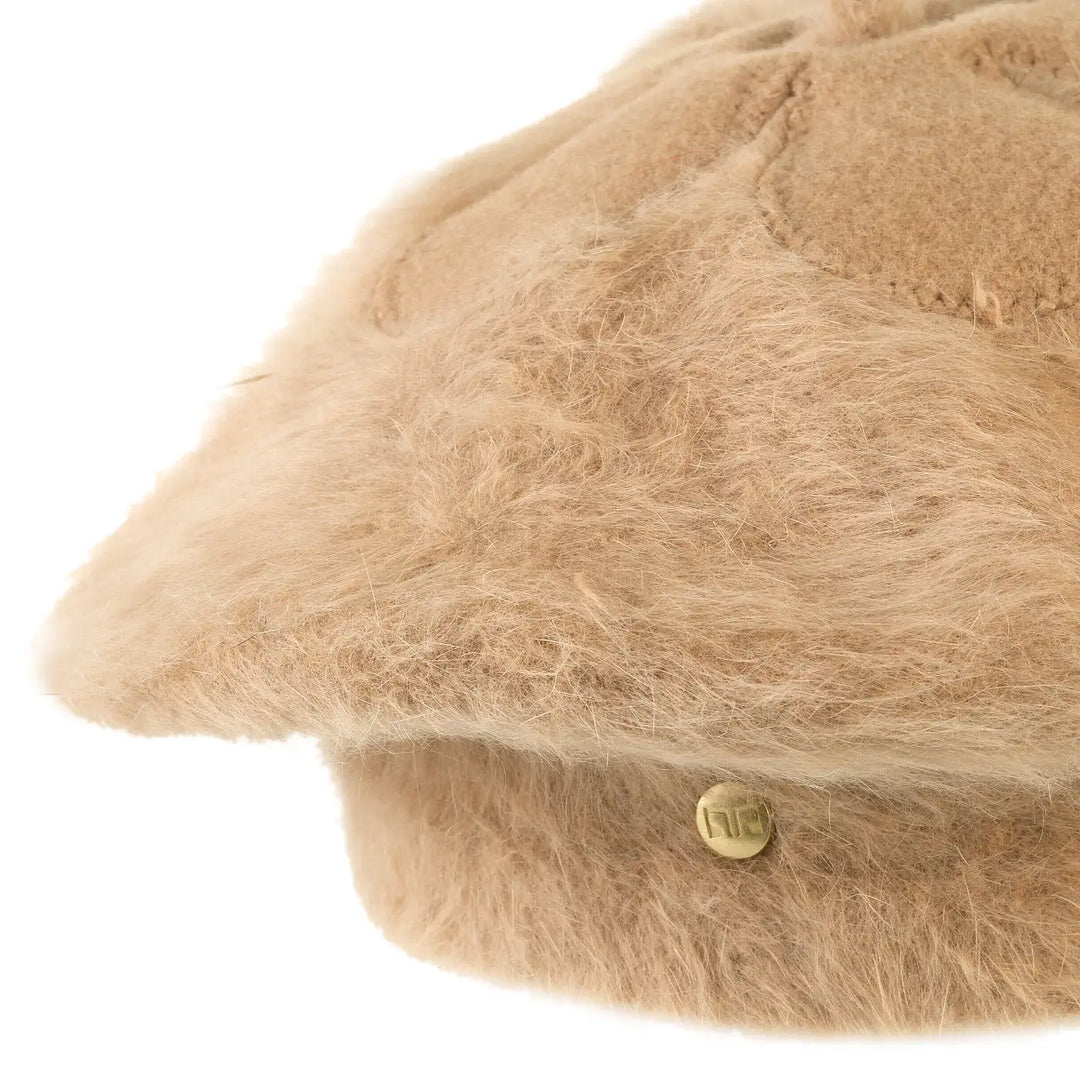 basco parigino in angora e lapin con ricamo floreale da donna color cammello chiaro foto con vista dettaglio ravvicinato