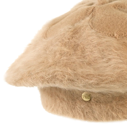 basco parigino in angora e lapin con ricamo floreale da donna color cammello chiaro foto con vista dettaglio ravvicinato