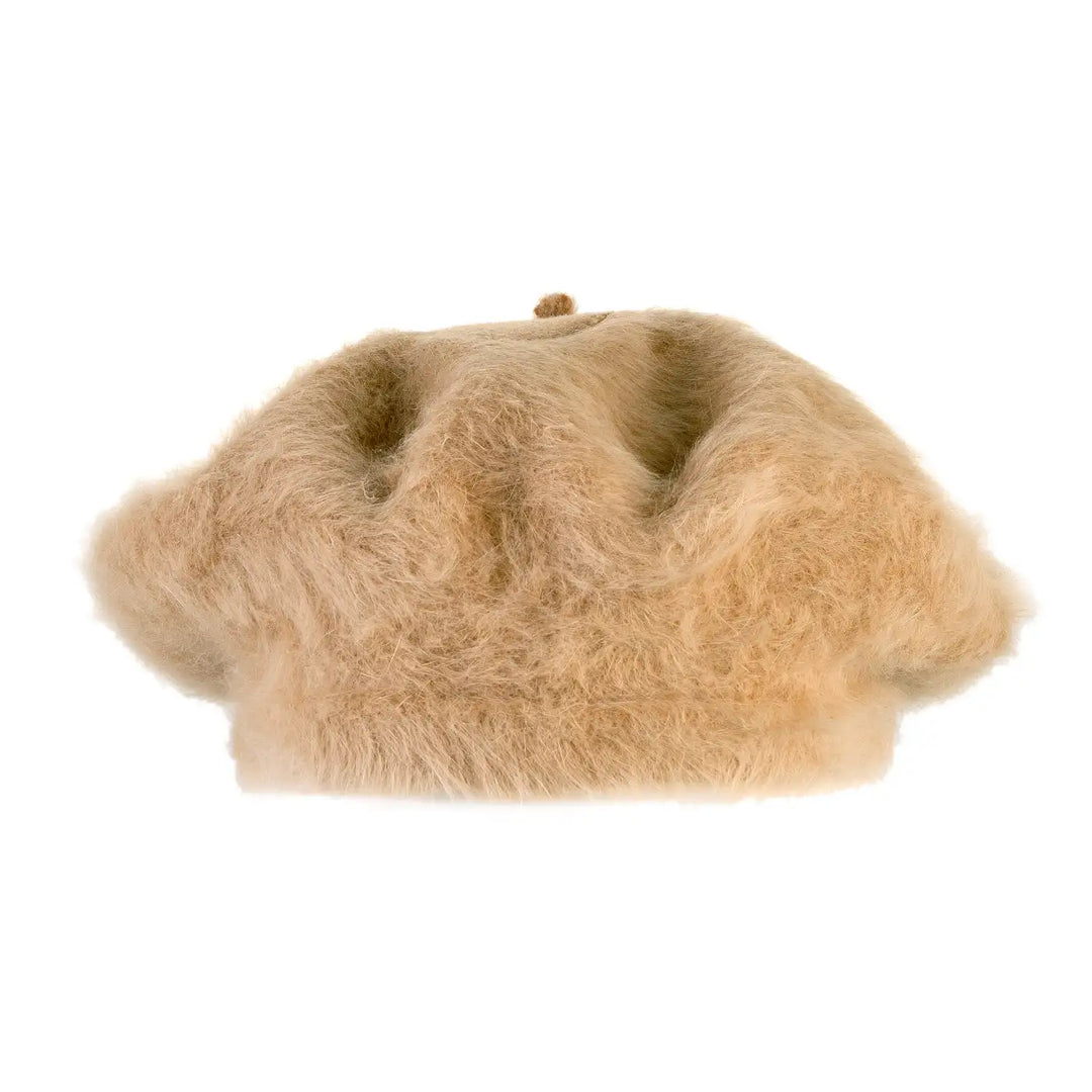 basco parigino in angora e lapin con ricamo floreale da donna color cammello chiaro foto con vista frontale
