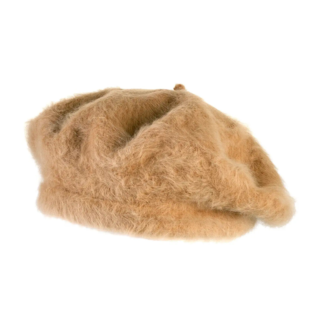 basco parigino in angora e lapin con ricamo floreale da donna color cammello chiaro foto con vista laterale a destra