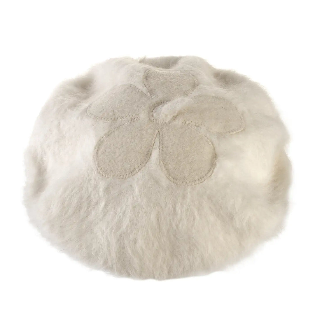 basco parigino in angora e lapin con ricamo floreale da donna color neve alpina foto con vista di profilo
