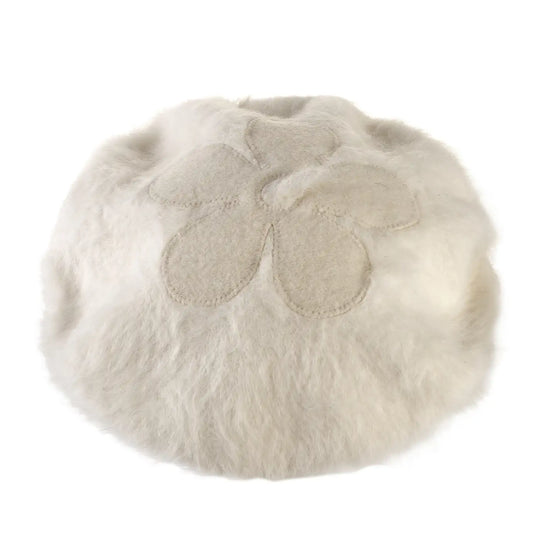 basco parigino in angora e lapin con ricamo floreale da donna color neve alpina foto con vista di profilo