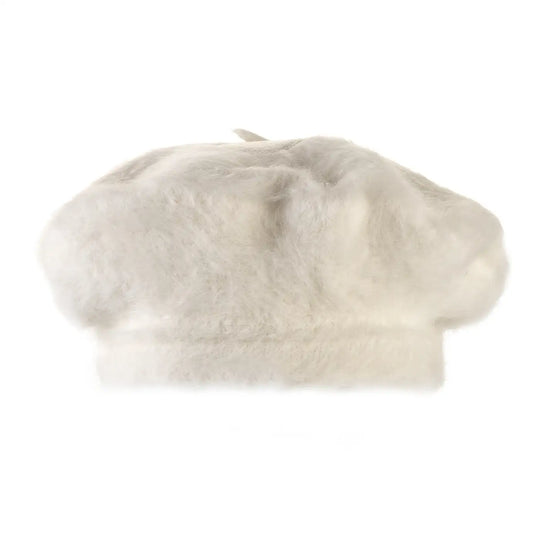 basco parigino in angora e lapin con ricamo floreale da donna color neve alpina foto con vista frontale