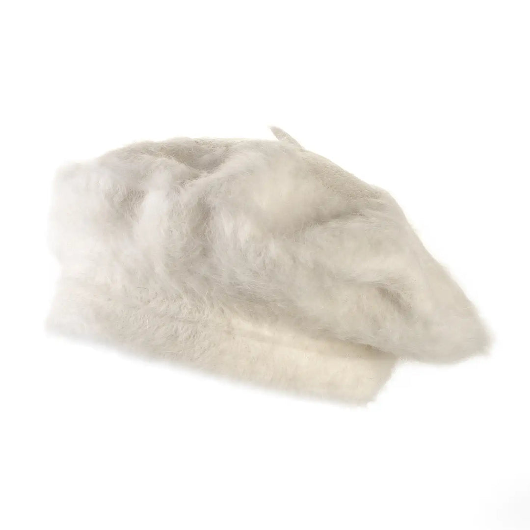 basco parigino in angora e lapin con ricamo floreale da donna color neve alpina foto con vista laterale a destra
