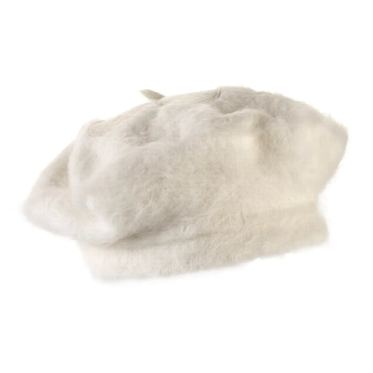 basco parigino in angora e lapin con ricamo floreale da donna color neve alpina foto con vista laterale a sinistra