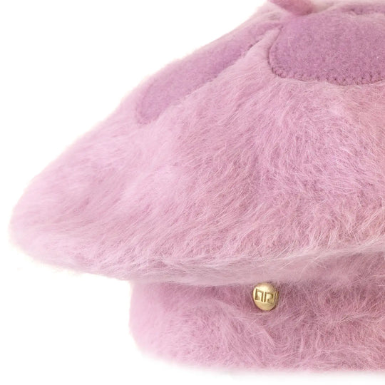 basco parigino in angora e lapin con ricamo floreale da donna color rosa cipria foto con vista dettaglio ravvicinato