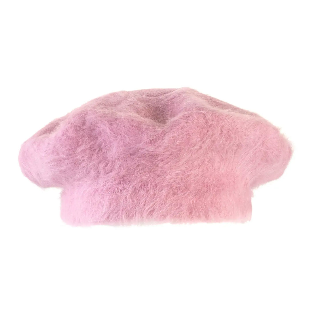 basco parigino in angora e lapin con ricamo floreale da donna color rosa cipria foto con vista frontale