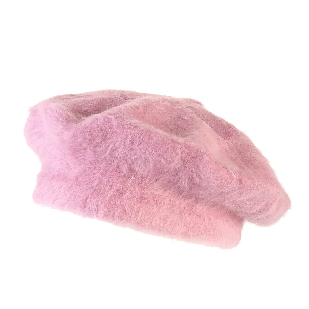 basco parigino in angora e lapin con ricamo floreale da donna color rosa cipria foto con vista laterale a destra