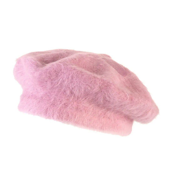 basco parigino in angora e lapin con ricamo floreale da donna color rosa cipria foto con vista laterale a destra