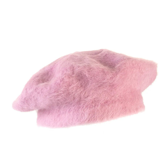 basco parigino in angora e lapin con ricamo floreale da donna color rosa cipria foto con vista laterale a sinistra