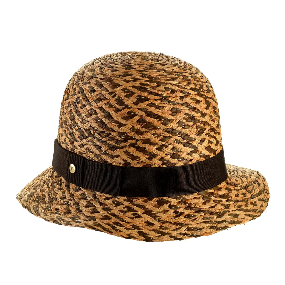 cappello a cloche di rafia bicolore da donna foto con vista inclinata destra color paglia marrone primario nesti