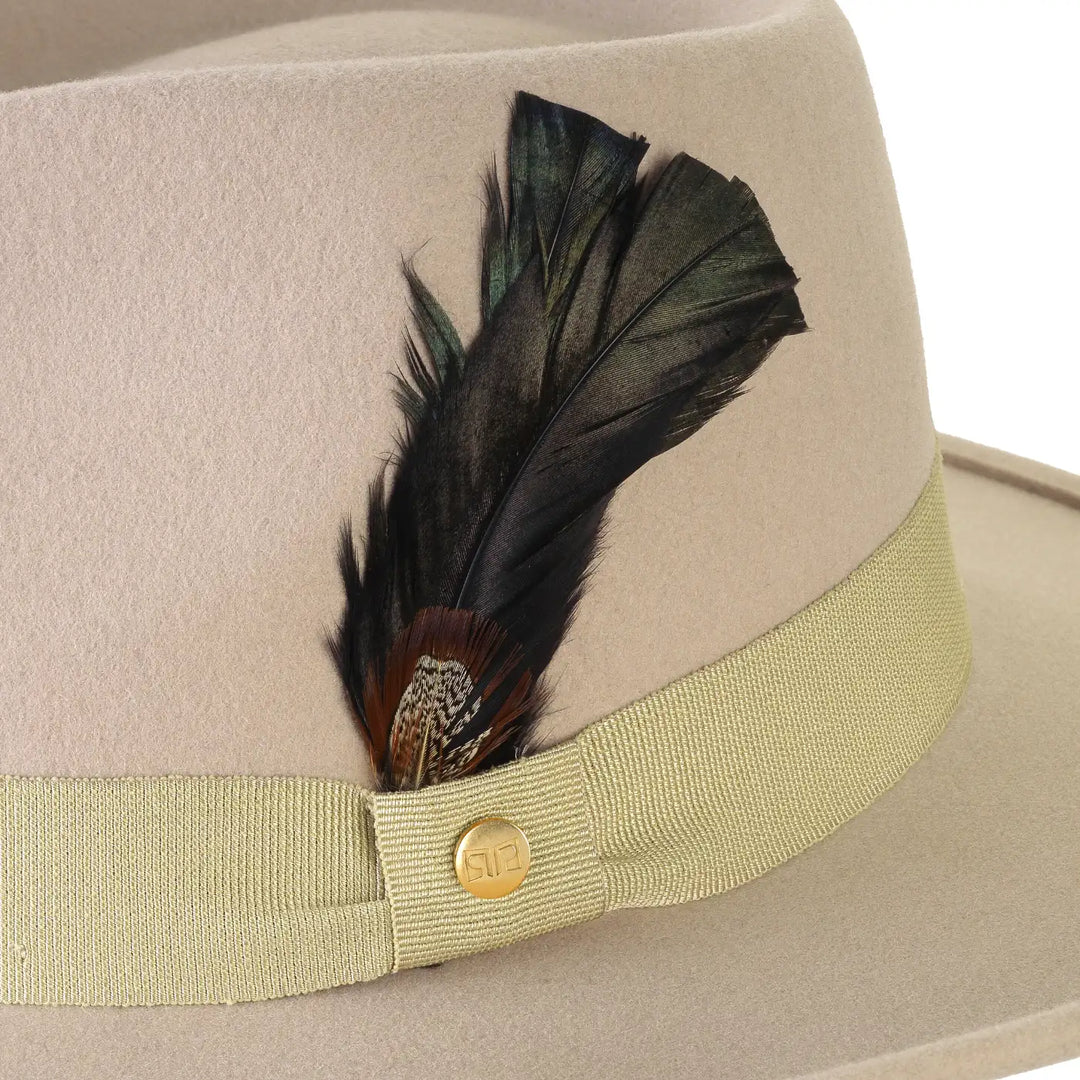 cappello australiano in feltro di cashmere antipioggia da uomo color beige ghiacciato foto con vista dettaglio ravvicinato 1 primario nesti