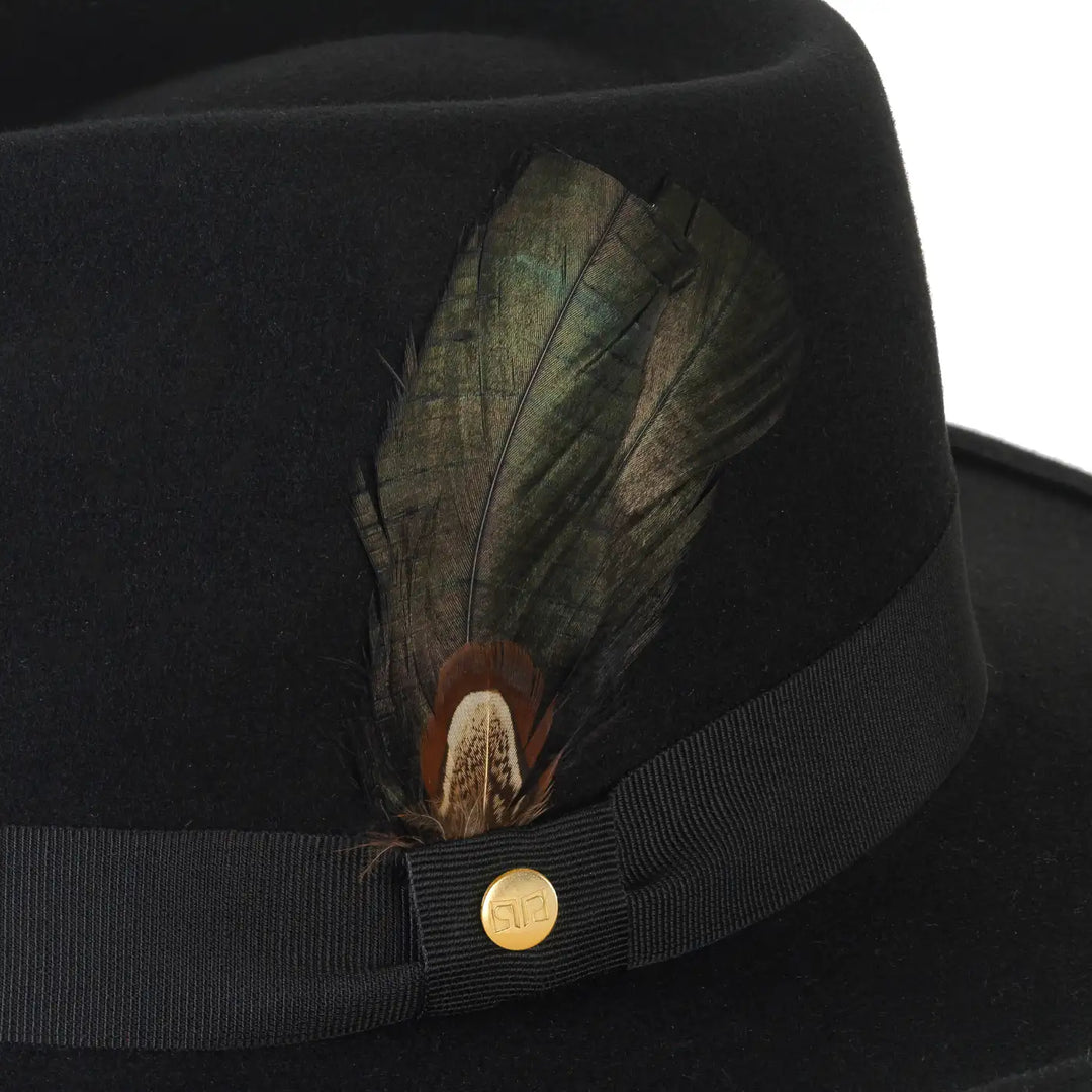 cappello australiano in feltro di cashmere antipioggia da uomo color nero inchiostro foto con vista dettaglio ravvicinato 1 primario nesti