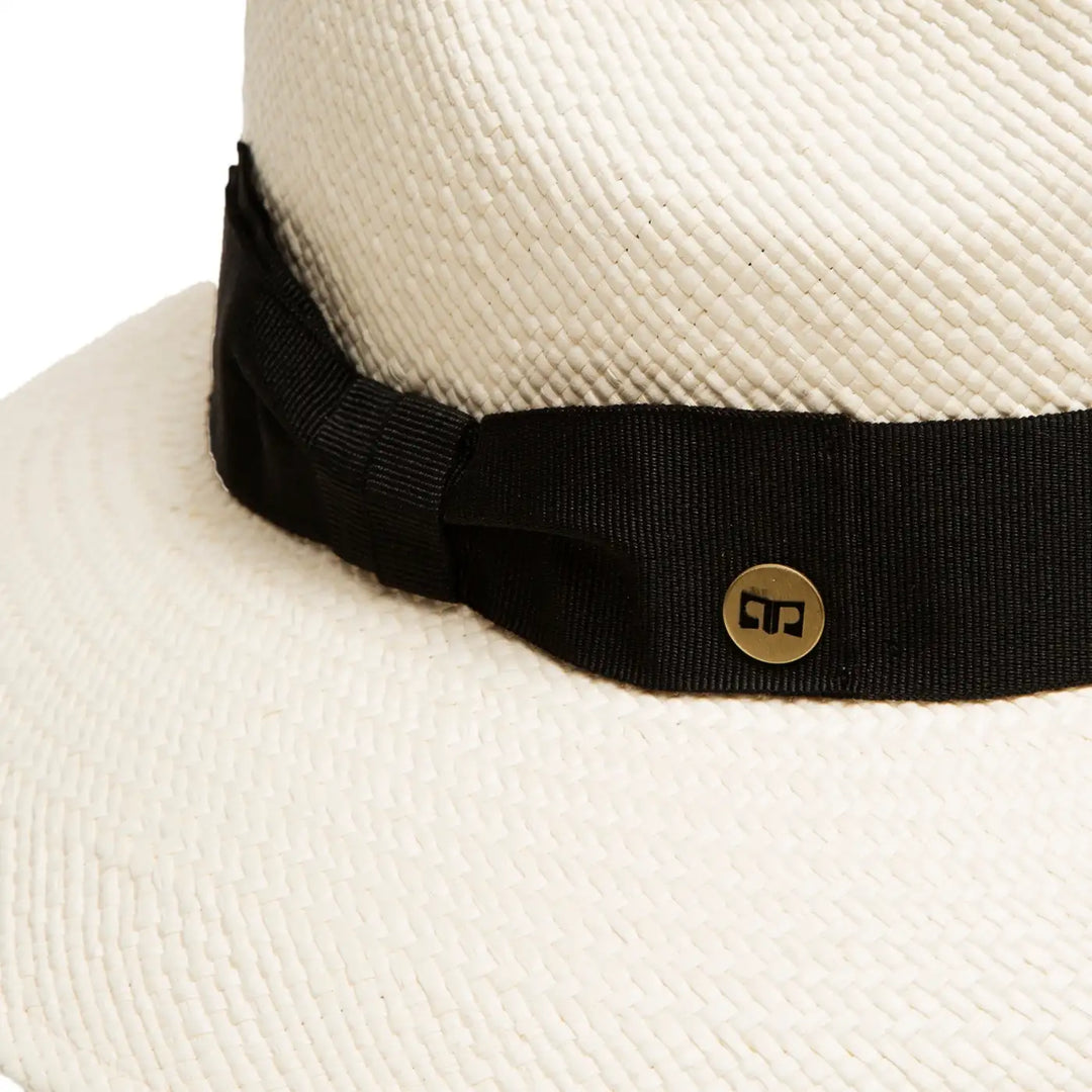 cappello di panama a tesa larga da sole unisex foto con vista dettaglio ravvicinato color bianco primario nesti