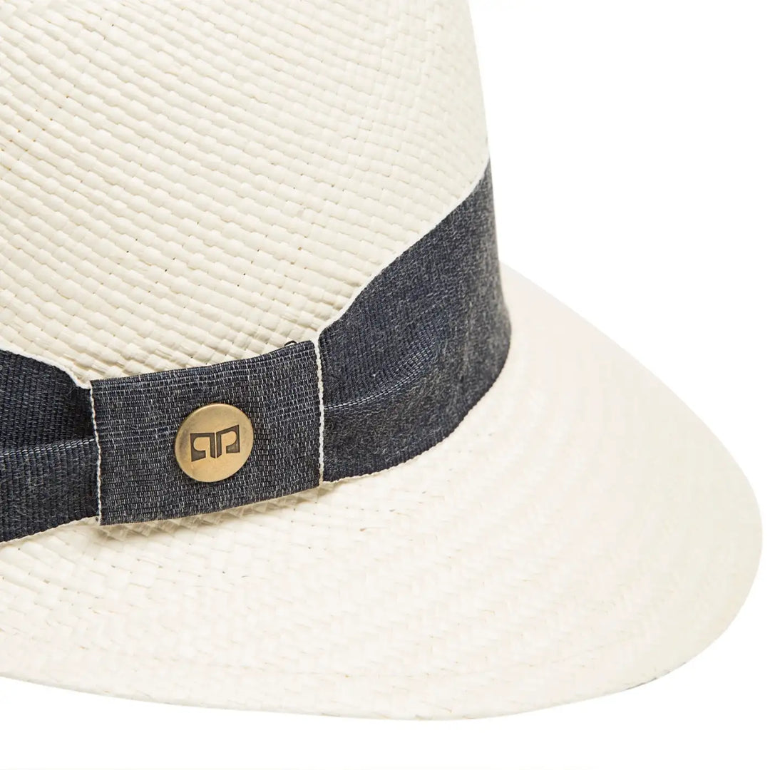 cappello di panama con visiera corta da donna foto con vista dettaglio ravvicinato color bianco primario nesti