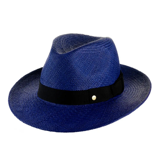 cappello di panama in stile fedora da uomo foto con vista inclinata sinistra color blu royal primario nesti