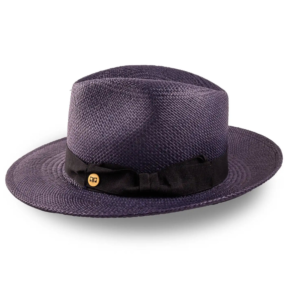 cappello di panama in stile fedora da uomo foto con vista laterale color blu primario nesti