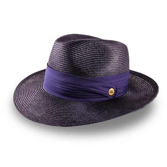 cappello fedora elegante in parasisol da uomo foto con vista inclinata color blu primario nesti