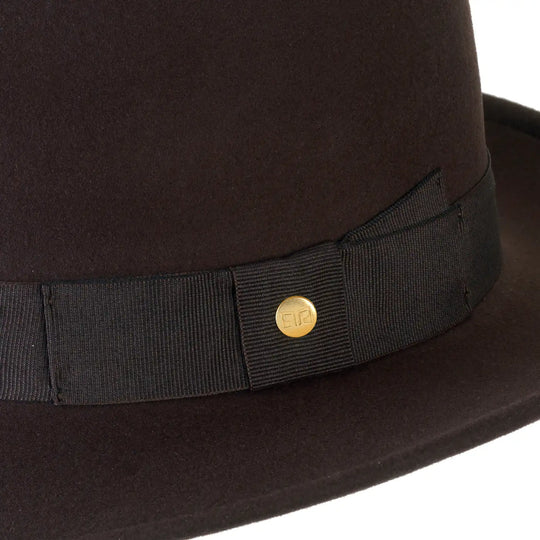 cappello fedora in feltro di cashmere antipioggia da uomo color marrone antico foto con vista dettaglio ravvicinato primario nesti