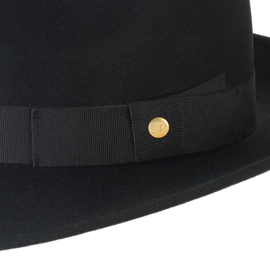 cappello fedora in feltro di cashmere antipioggia da uomo color nero inchiostro foto con vista dettaglio ravvicinato 1 primario nesti