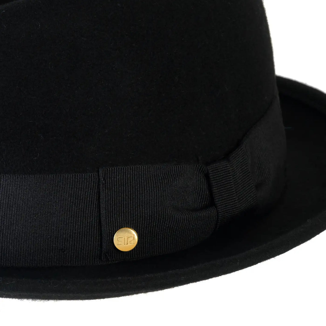 cappello lobbia homburg classico in feltro di lana merinos da uomo color nero onice foto con vista dettaglio ravvicinato 1 primario nesti