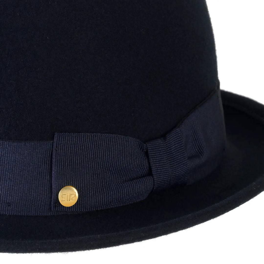 cappello lobbia homburg classico in feltro di lana merinos da uomo color notte profonda foto con vista dettaglio ravvicinato 1 primario nesti