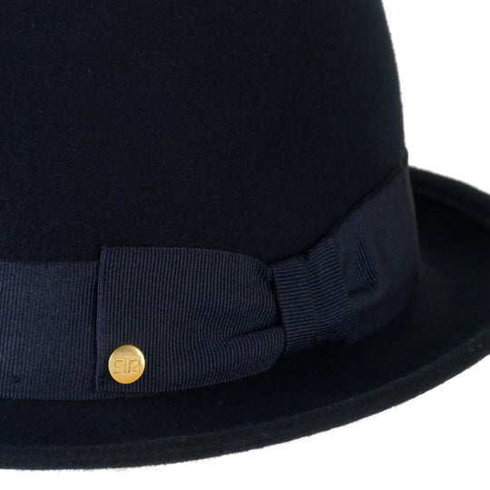 cappello lobbia homburg classico in feltro di lana merinos da uomo color notte profonda foto con vista dettaglio ravvicinato 1 primario nesti