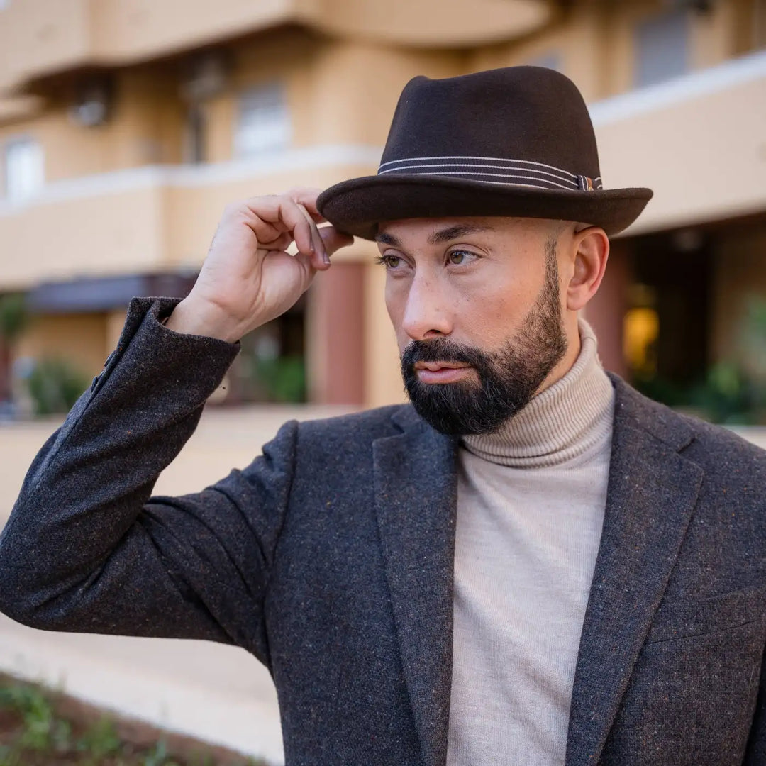 Cappello Lobbia Homburg in Feltro Raso di Lapin con Fodera