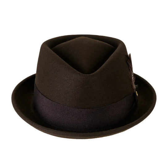 cappello pork pie in feltro raso di lapin con fodera da uomo color moro reale foto con vista frontale 1 primario nesti