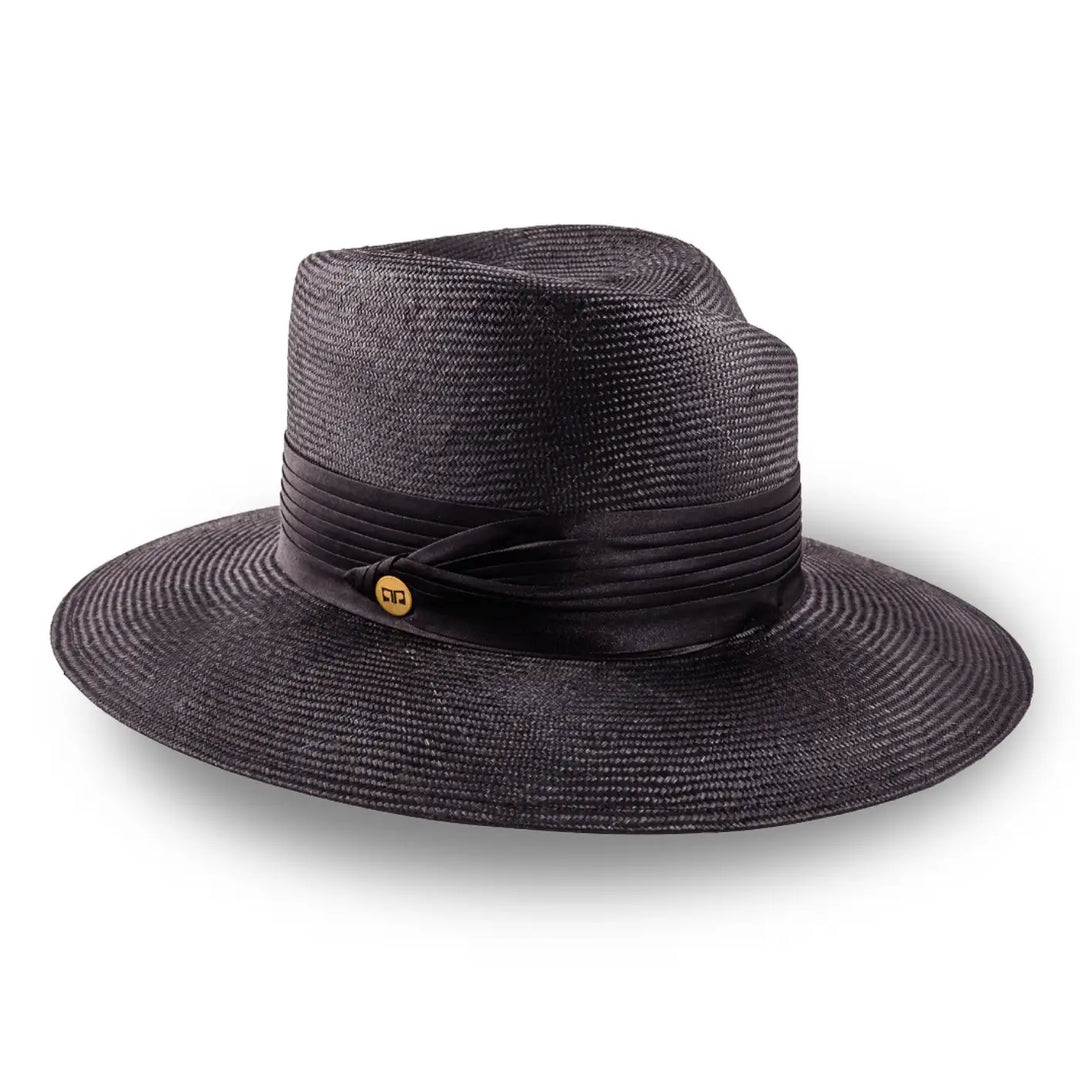 cappello tesa larga elegante in parasisol da donna foto con vista inclinata color nero primario nesti