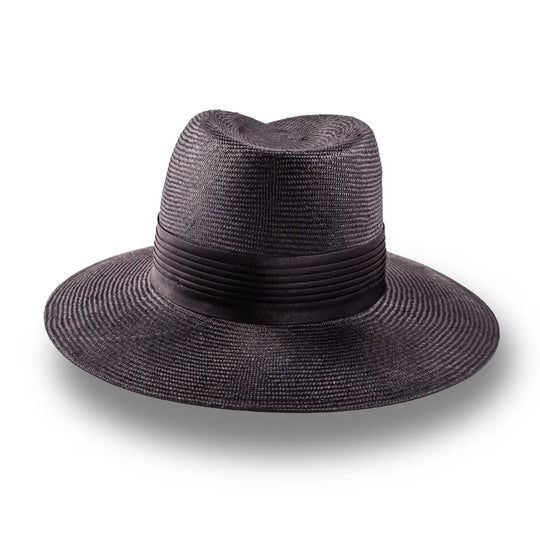 cappello tesa larga elegante in parasisol da donna foto con vista posteriore color nero primario nesti