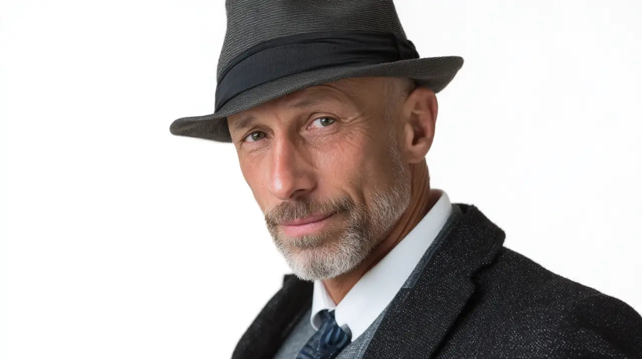 Uomo over 50 elegante con cappello fedora classico italiano