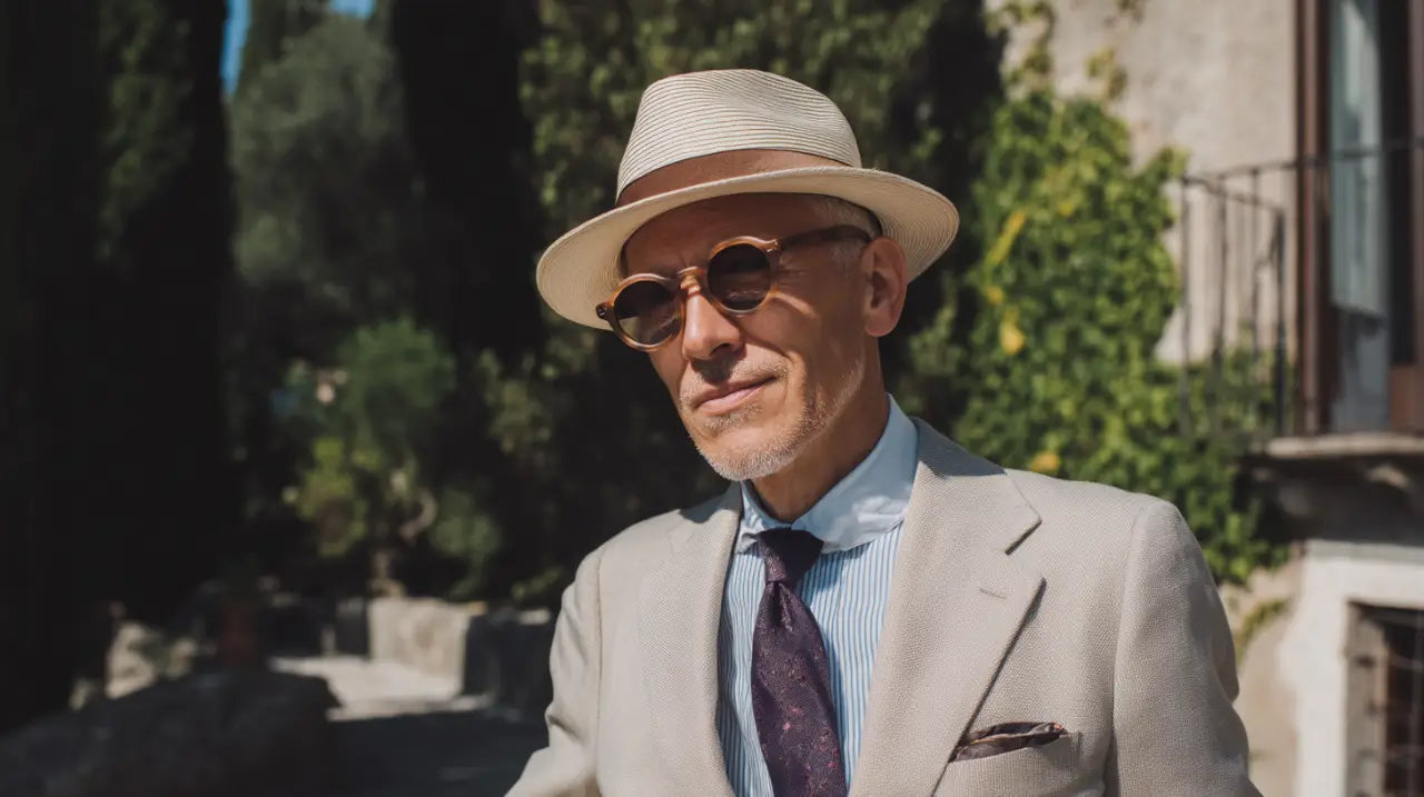Gentleman maturo cerimonia estiva cappello Panama elegante